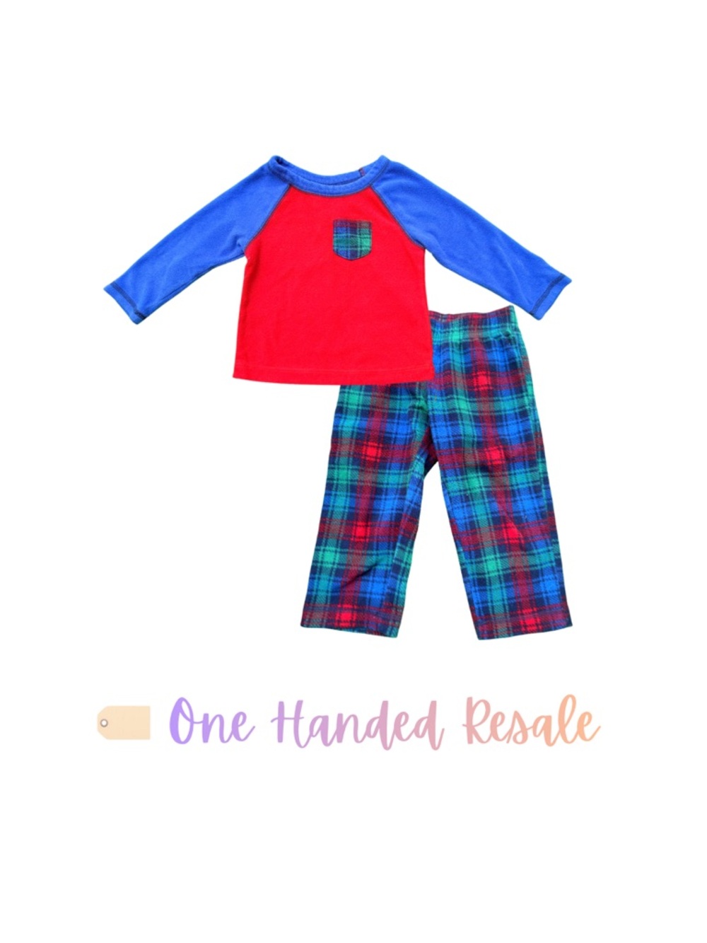 🛌 Lands’ End Kids Red & Blue Raglan Top Plaid Pajama Bottoms Pants Set 2